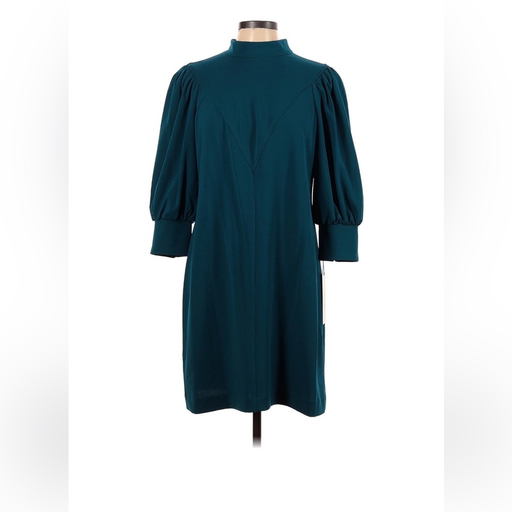 Calvin Klein Teal V-Neck Puff-Sleeve Long Sleeve Dress